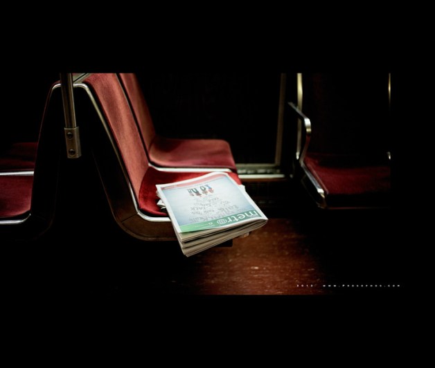 Riding on the metro.